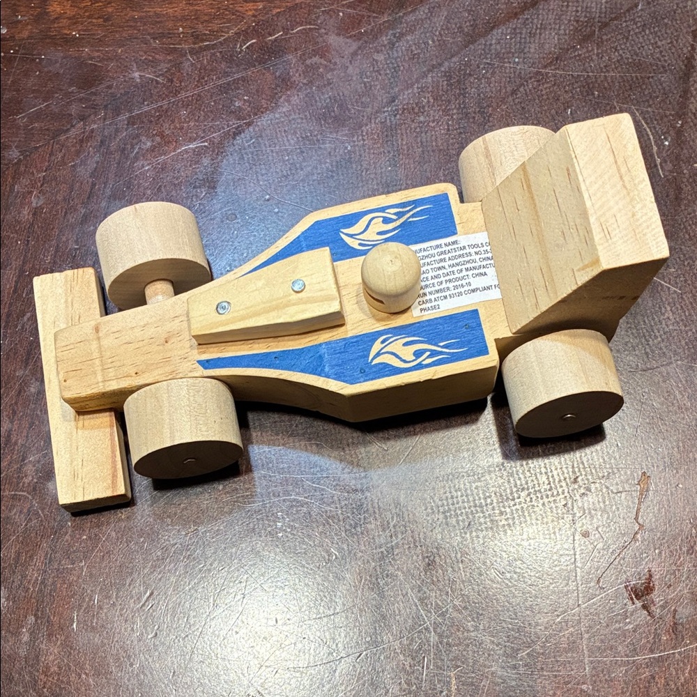 Wooden Race Car Toy with Blue Accents 3/$10